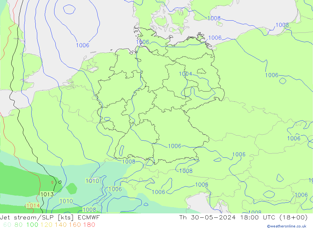 Straalstroom/SLP ECMWF do 30.05.2024 18 UTC