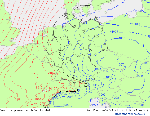 Surface pressure ECMWF Sa 01.06.2024 00 UTC