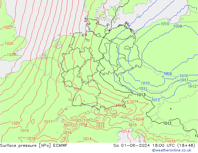 Pressione al suolo ECMWF sab 01.06.2024 18 UTC