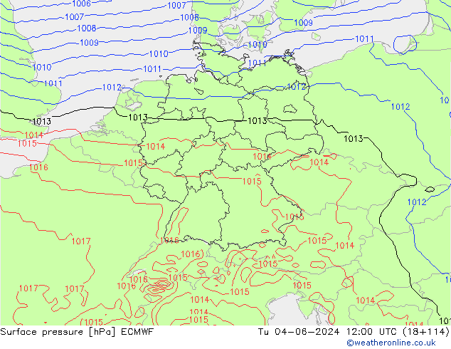 Yer basıncı ECMWF Sa 04.06.2024 12 UTC