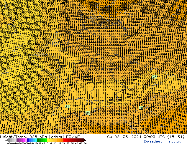 Height/Temp. 925 hPa ECMWF Ne 02.06.2024 00 UTC