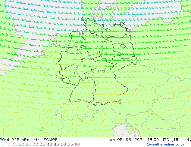 Vento 925 hPa ECMWF mer 05.06.2024 18 UTC