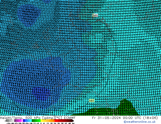 Height/Temp. 500 гПа ECMWF пт 31.05.2024 00 UTC