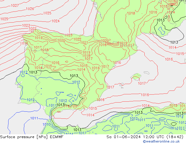 Luchtdruk (Grond) ECMWF za 01.06.2024 12 UTC