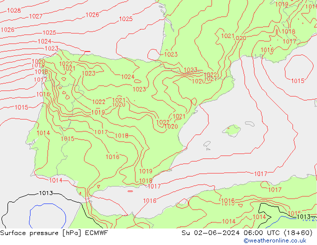 Yer basıncı ECMWF Paz 02.06.2024 06 UTC