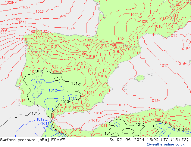 Surface pressure ECMWF Su 02.06.2024 18 UTC