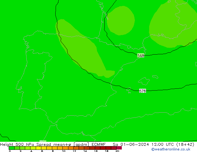 500 hPa Yüksekliği Spread ECMWF Cts 01.06.2024 12 UTC