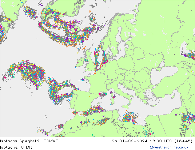 Isotachen Spaghetti ECMWF Sa 01.06.2024 18 UTC