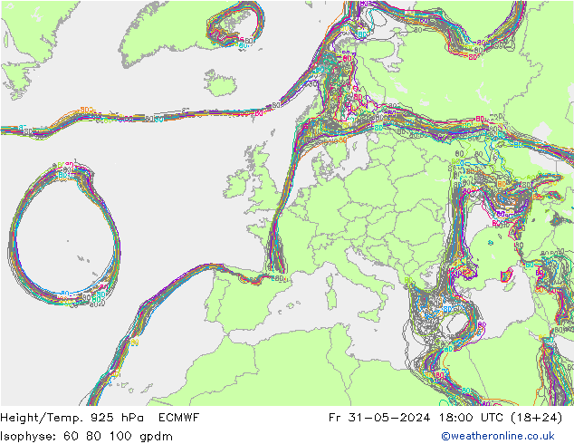 Height/Temp. 925 гПа ECMWF пт 31.05.2024 18 UTC