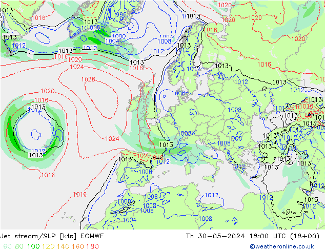 Jet stream/SLP ECMWF Th 30.05.2024 18 UTC