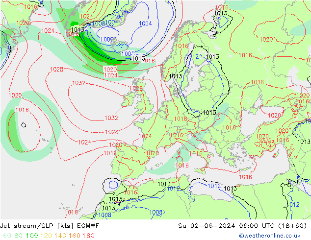 Jet stream/SLP ECMWF Su 02.06.2024 06 UTC