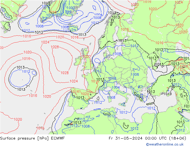 Pressione al suolo ECMWF ven 31.05.2024 00 UTC