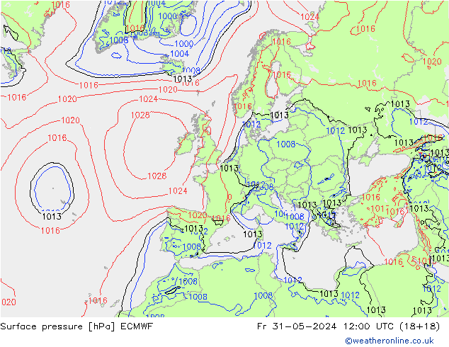 Atmosférický tlak ECMWF Pá 31.05.2024 12 UTC