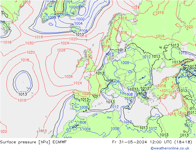 Pressione al suolo ECMWF ven 31.05.2024 12 UTC