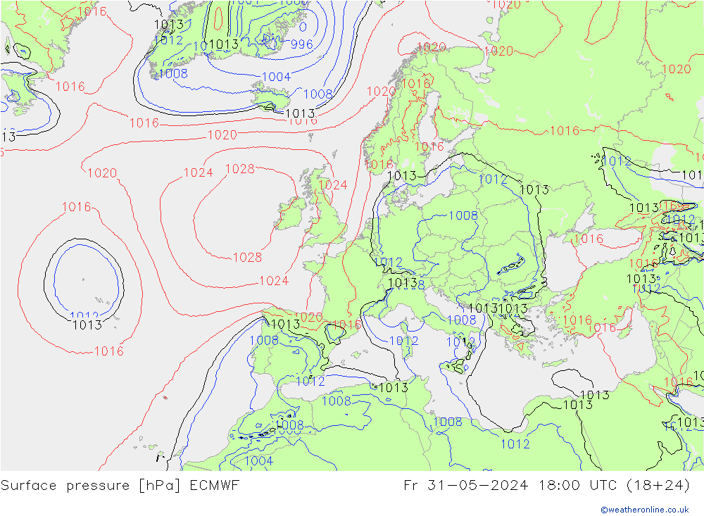 Luchtdruk (Grond) ECMWF vr 31.05.2024 18 UTC