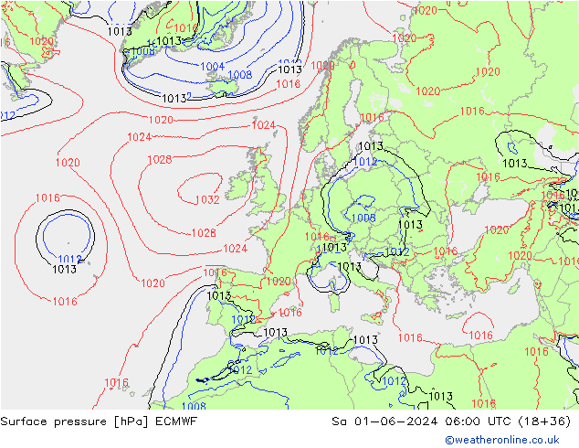 Pressione al suolo ECMWF sab 01.06.2024 06 UTC