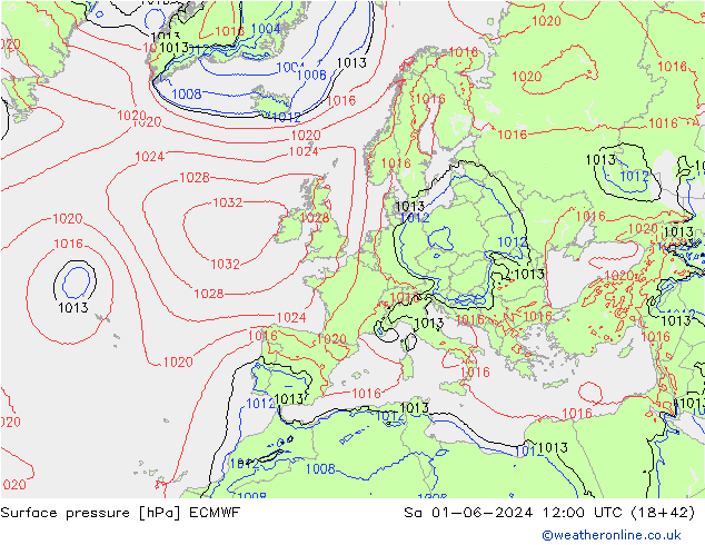 Bodendruck ECMWF Sa 01.06.2024 12 UTC