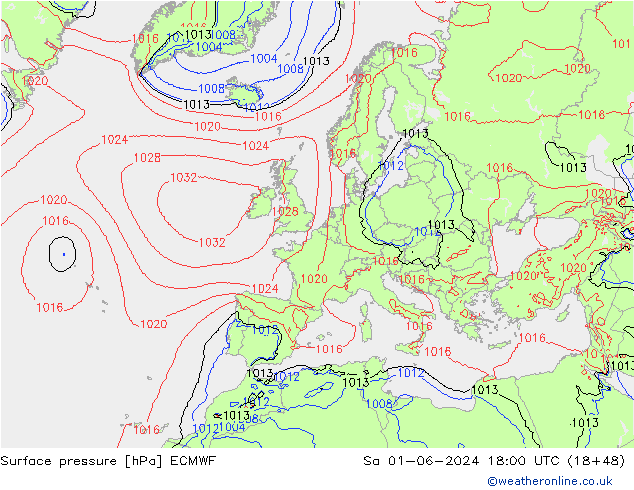 приземное давление ECMWF сб 01.06.2024 18 UTC