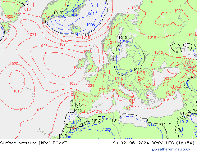 приземное давление ECMWF Вс 02.06.2024 00 UTC