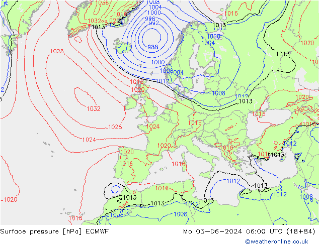 Luchtdruk (Grond) ECMWF ma 03.06.2024 06 UTC