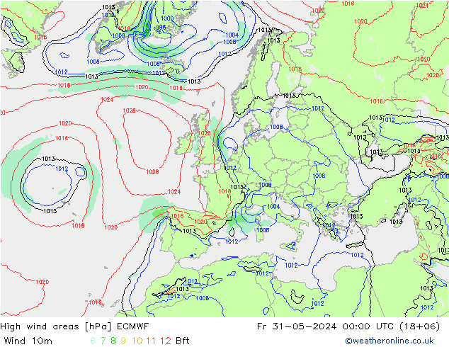 High wind areas ECMWF Fr 31.05.2024 00 UTC