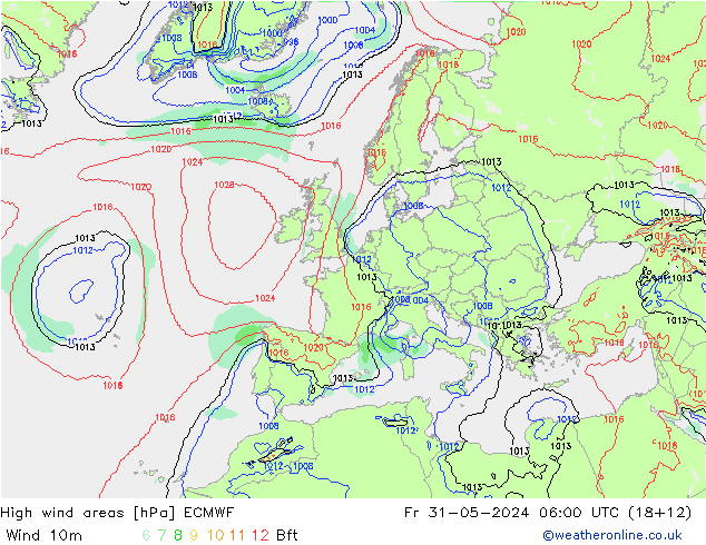 yüksek rüzgarlı alanlar ECMWF Cu 31.05.2024 06 UTC