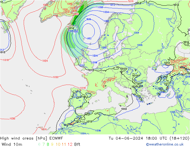 High wind areas ECMWF mar 04.06.2024 18 UTC