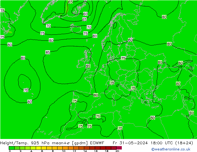 Hoogte/Temp. 925 hPa ECMWF vr 31.05.2024 18 UTC
