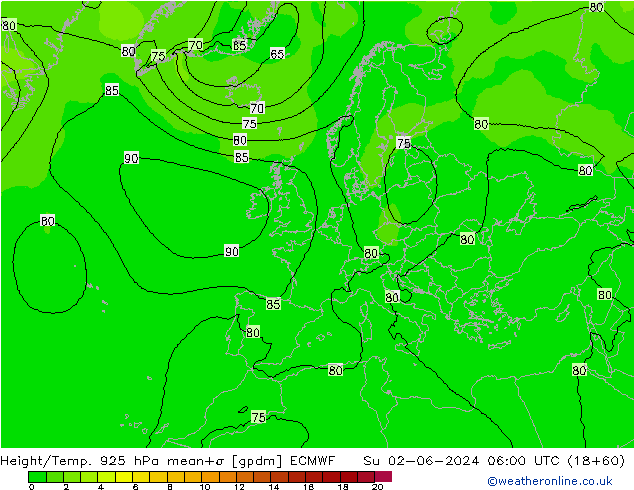 Géop./Temp. 925 hPa ECMWF dim 02.06.2024 06 UTC