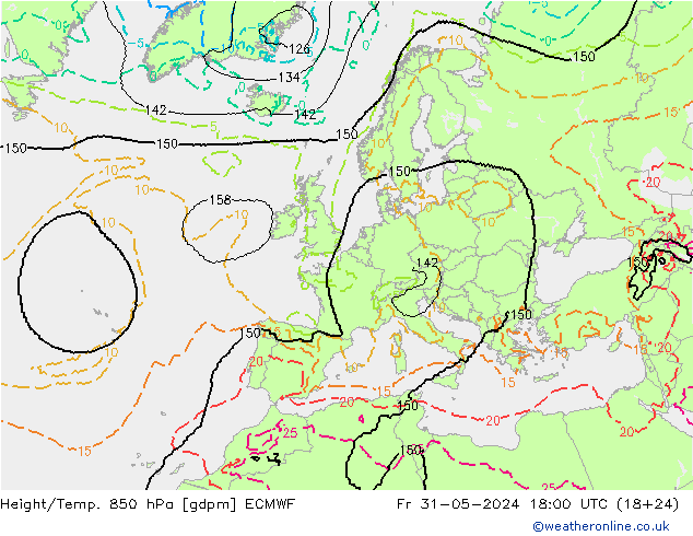 Height/Temp. 850 hPa ECMWF Fr 31.05.2024 18 UTC