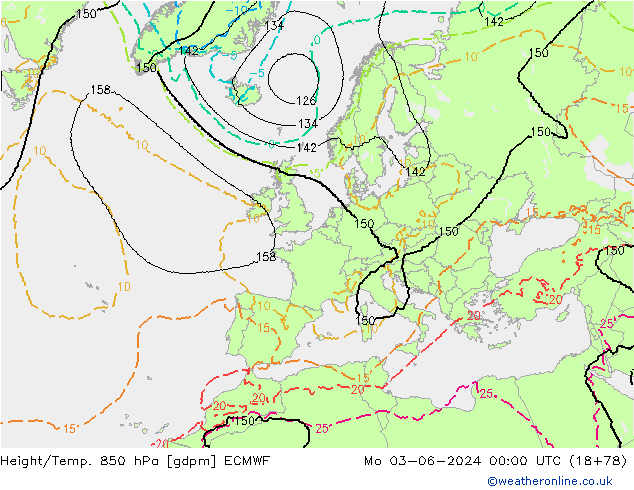 Height/Temp. 850 hPa ECMWF Seg 03.06.2024 00 UTC