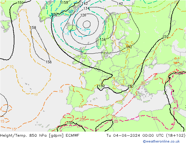 Yükseklik/Sıc. 850 hPa ECMWF Sa 04.06.2024 00 UTC