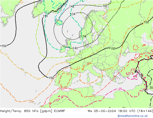 Height/Temp. 850 hPa ECMWF We 05.06.2024 18 UTC