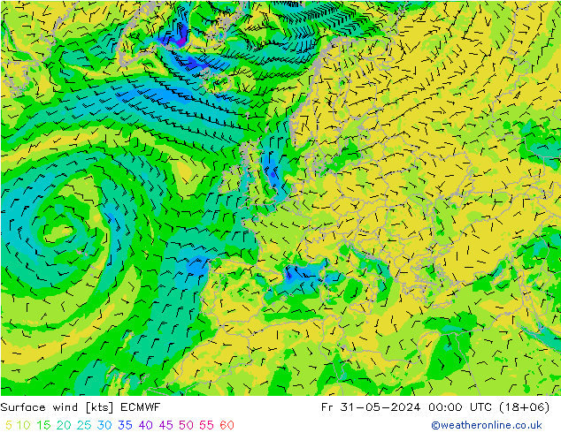 Wind 10 m ECMWF vr 31.05.2024 00 UTC