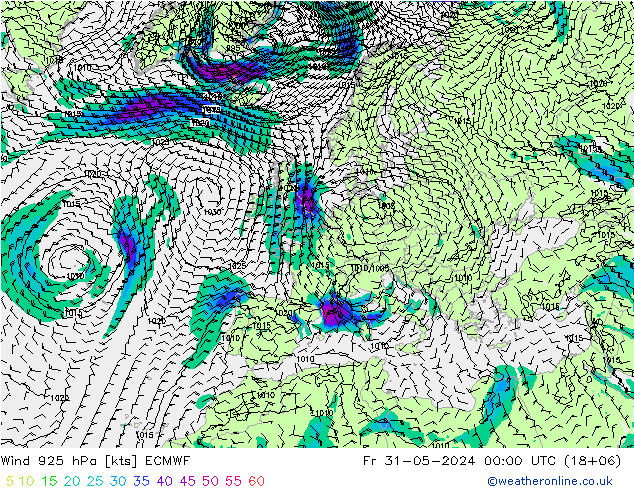Wind 925 hPa ECMWF Fr 31.05.2024 00 UTC