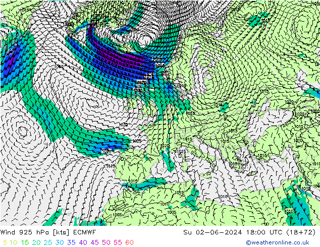 Vento 925 hPa ECMWF Dom 02.06.2024 18 UTC