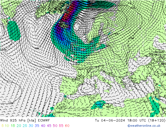 Wind 925 hPa ECMWF Út 04.06.2024 18 UTC