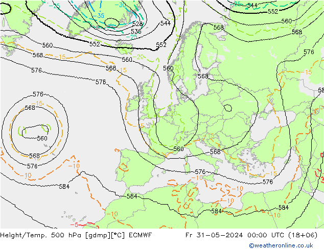 Height/Temp. 500 hPa ECMWF Fr 31.05.2024 00 UTC