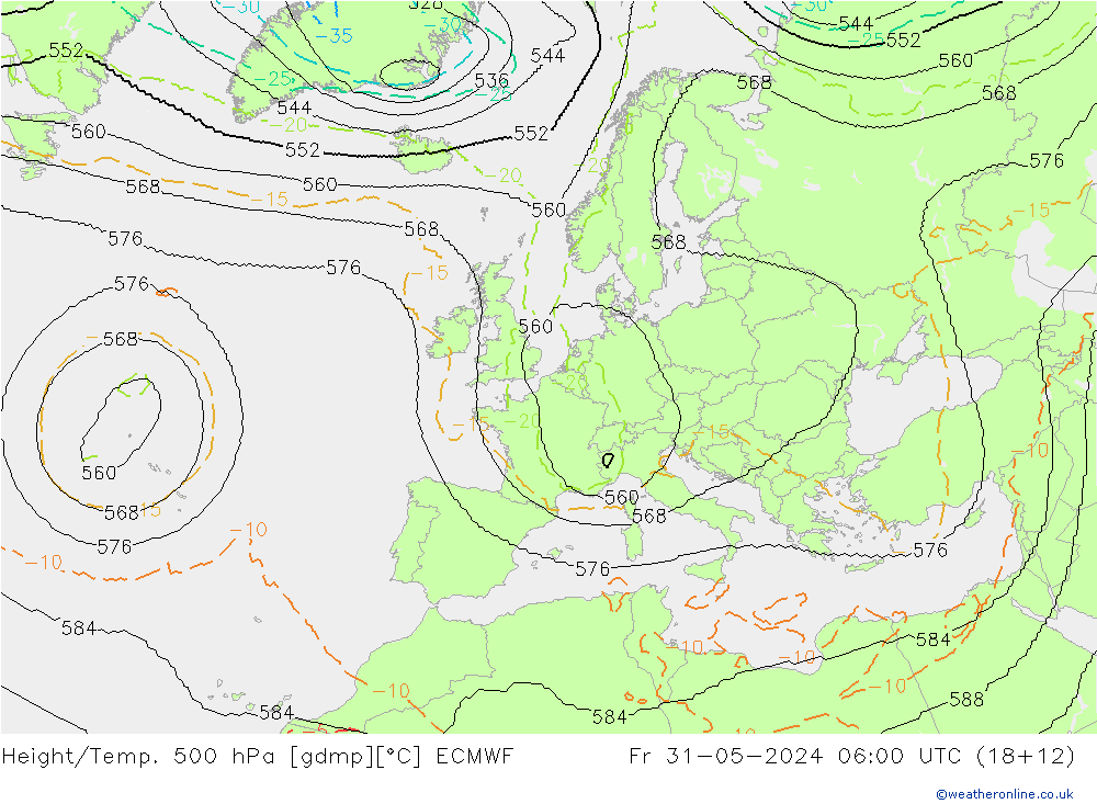 Height/Temp. 500 hPa ECMWF ven 31.05.2024 06 UTC