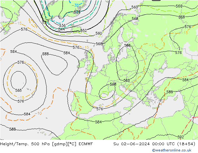 Height/Temp. 500 hPa ECMWF Ne 02.06.2024 00 UTC