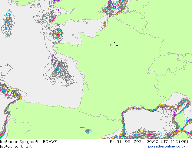 Isotachen Spaghetti ECMWF Fr 31.05.2024 00 UTC