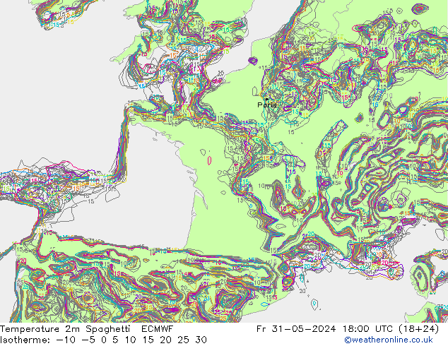 Temperaturkarte Spaghetti ECMWF Fr 31.05.2024 18 UTC