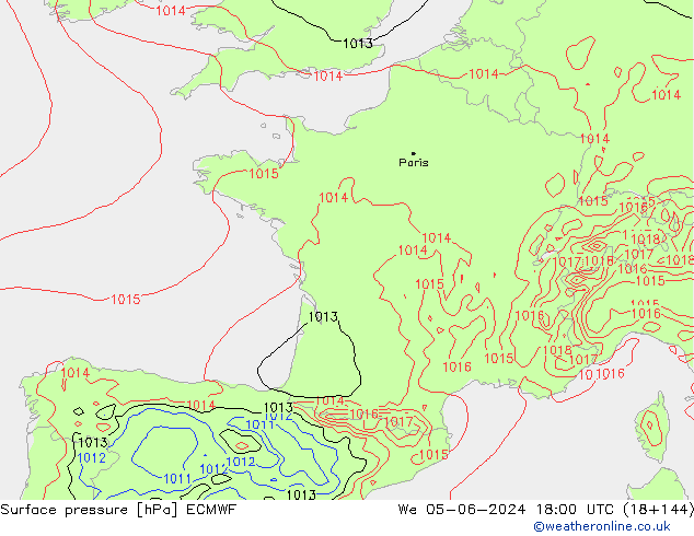 pressão do solo ECMWF Qua 05.06.2024 18 UTC