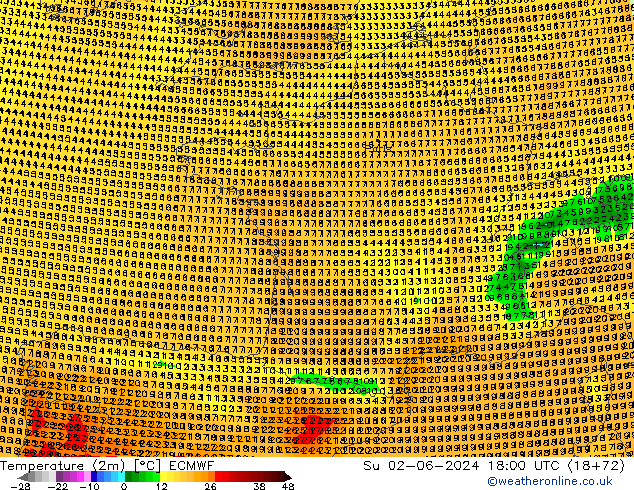 Temperature (2m) ECMWF Su 02.06.2024 18 UTC