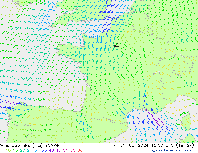 Wind 925 hPa ECMWF Fr 31.05.2024 18 UTC