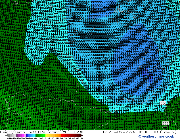 Height/Temp. 500 hPa ECMWF Fr 31.05.2024 06 UTC