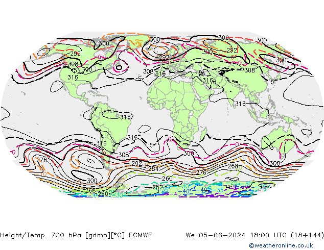Height/Temp. 700 hPa ECMWF Qua 05.06.2024 18 UTC