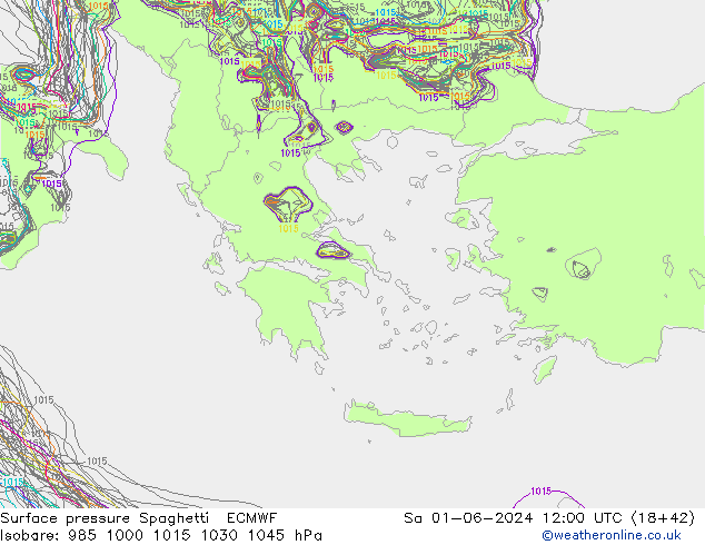 приземное давление Spaghetti ECMWF сб 01.06.2024 12 UTC
