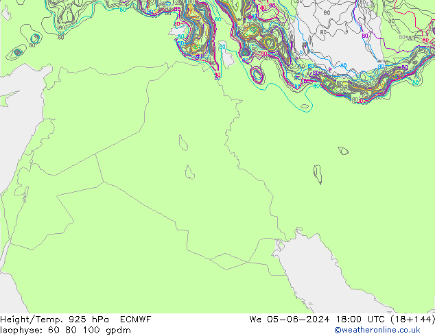 Height/Temp. 925 hPa ECMWF mer 05.06.2024 18 UTC