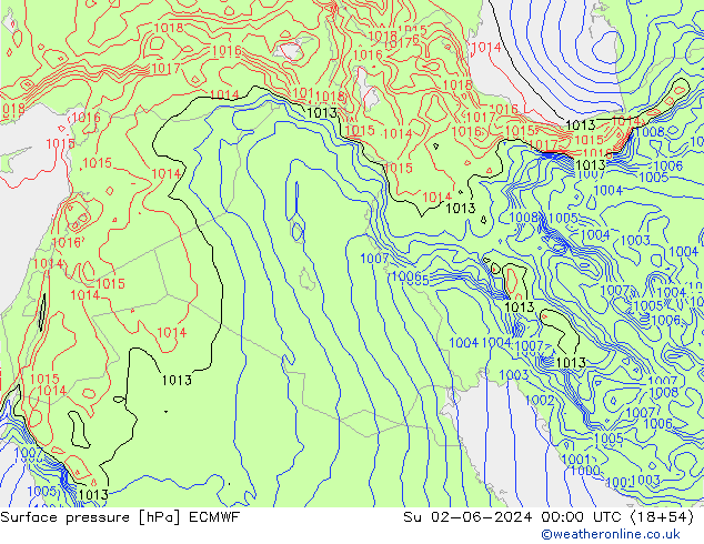 Atmosférický tlak ECMWF Ne 02.06.2024 00 UTC